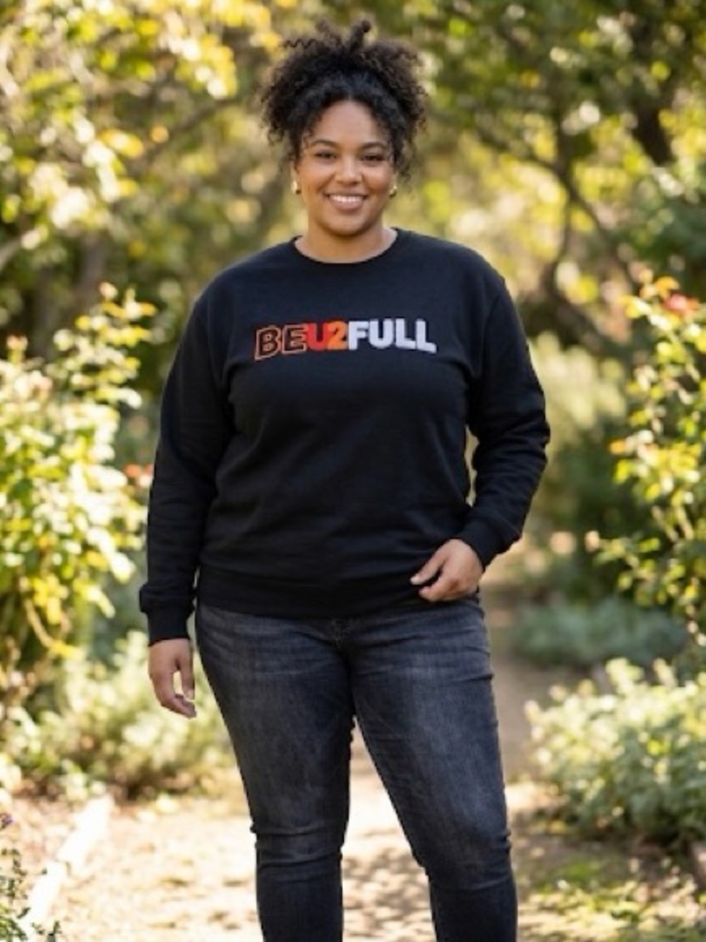 Women's Black Graphic Crewneck Sweater